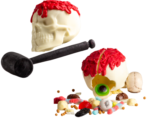 Piñata de chocolate con relleno sorpresa y con martillo de madera